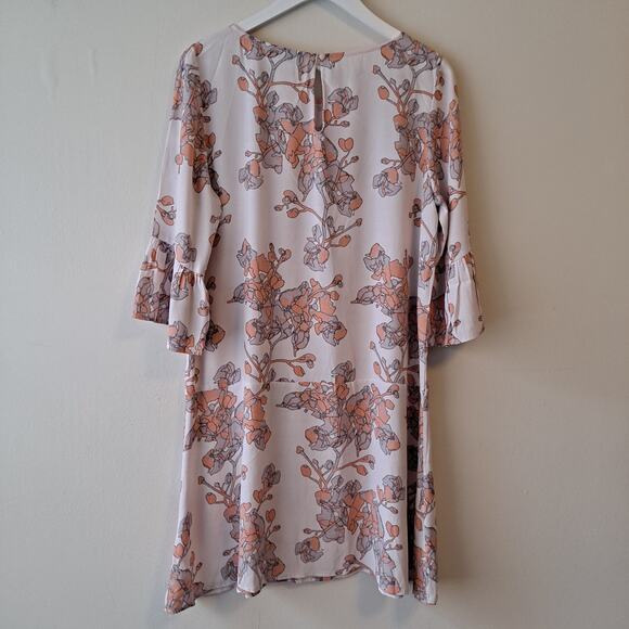 Numph Light Plush Pink Floral Crewneck Peplum Dress with Bell Sleeves - Picture 10 of 14